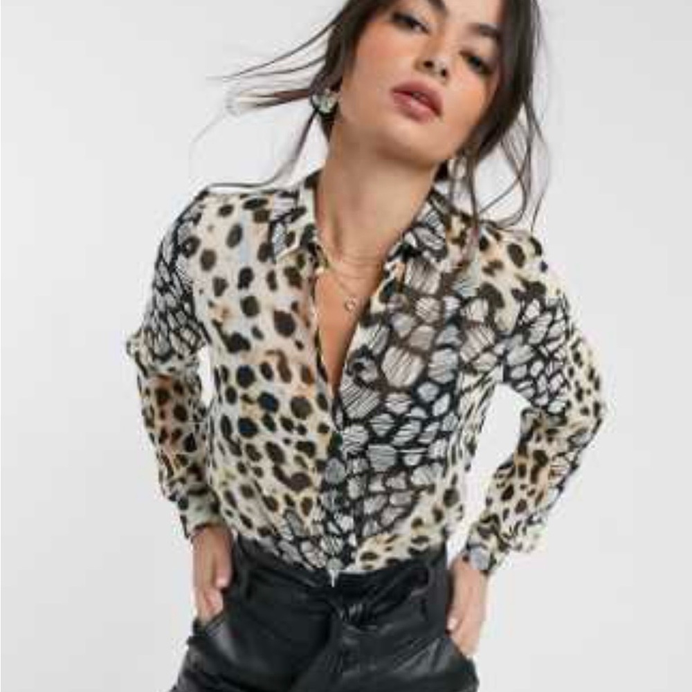 ASOS Animal Print Blouse in Black and Cream